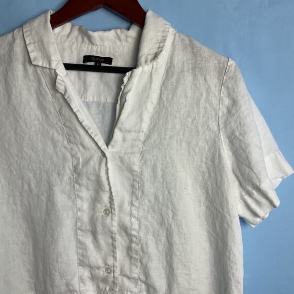 Quince Womens Linen Cropped Button Up Collared Tee White Medium - Picture 4 of 9